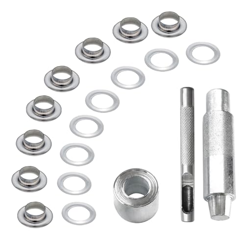 110 Sets 5/16 Inch Sewing Grommets Eyelets Stainless Steel with Washers Tool Kits for Shoes, Bead Cores, Clothes, Leather, Canvas, Banner (8mm Silver)