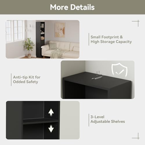 ARTETHYS Tall Narrow Free Standing Bathroom Storage Cabinet with 3-Level Adjustable Shelves Home - Space Saver for Living Room Kitchen - Classic Black - Thumbnail 5