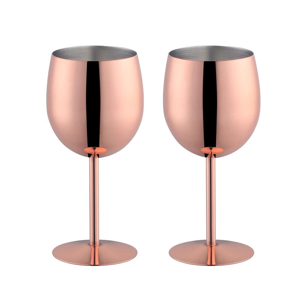 BISDARUN White Wine Glasses Set of 2 Red Wine Goblets 18/8 Stainless Steel 350ml Metal Goblet Glasses for Cocktail Champagne Whiskey Beer (Copper/Rose Gold)