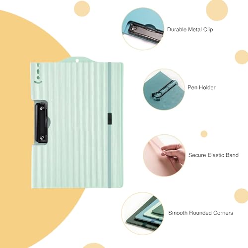 Image of oddpod Horizontal A4 Plastic Clipboard with Elastic Strap /Multi-Function Document Paper Storage File Folder with Outer Cover for Students & Professionals - Mint Green