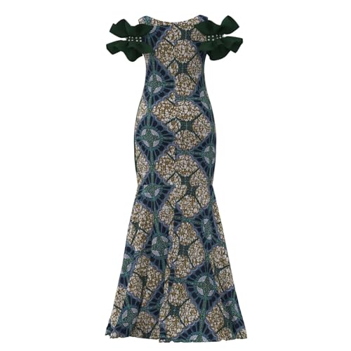 Image of iooiooi Womens Elegant Ankara Maxi Mermaid Dress Lace Decorated African Gowns