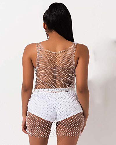 Mini saias femininas de malha transparente com strass arrastão saída de praia saída de biquíni para