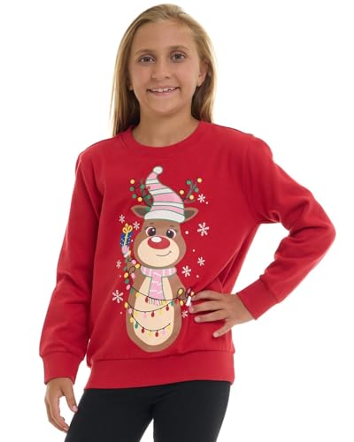 Pink Angel Girls Christmas Sweatshirt Cozy Fleece Holiday Pullover Festive Winter Top for School Parties & Photos Red Reindeer- Sizes 2T