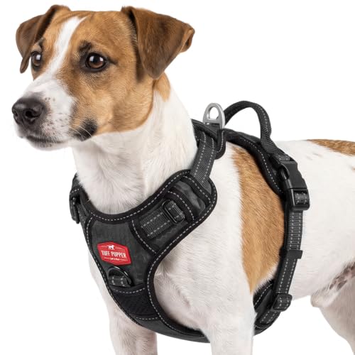Tuff Pupper No Pull Easy Walk Dog Harness | Heavy Duty Pet Vest | Front & Back Leash Clips | Strong Safety Handle | Reflective Anti Pull Vest | Comfortable Padded Escape Proof Harness (Small, Black)