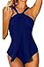 Sovoyant Women's Halter Neck Plus Size Peplum One Piece Swimwear Monokini Blue L