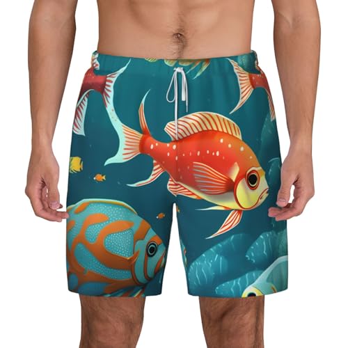 Men's Ocean Underwater Fish Print Quick-Dry Mesh Swim Trunks Stretch Lining Beach Shorts Surfing Summer Vacations2