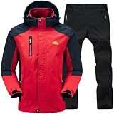 [ベンケ] 【屋久島登山ガイド監修】 アウトドアジャケット 上下セット メンズ 登山 釣り 自転車 キャンプ トレッキング 防水 ウェア 通勤 通学 トザン マウンテンパーカー レインウェア ウインドブレーカー カッパ 雨具 防風 撥水 (レッド XL)