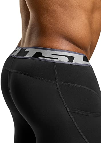 Tsla Men's Athletic Compression Shorts, Sports Performance Active Cool Dry Running Tights, Pocket 3Pack Real Black/Black/Black, Large #TOP4