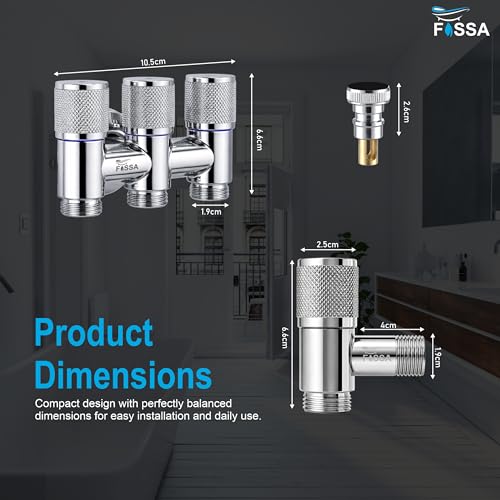 Image of Fossa Curio 1-Year Warrant 3 - Way Stainless Steel Laundry Washing Machine Faucet | Water Spigot with Handle | Multi-Use Hose Connector Tap | Angle Valve Silver Chrome Finish (with Nozzle)