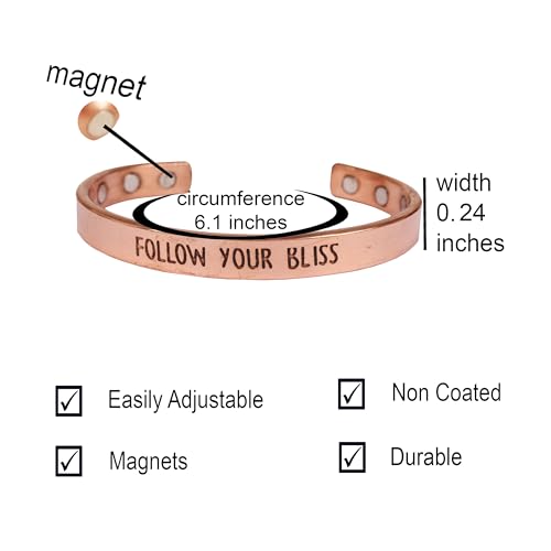 Image of Touchstone Inspirational Copper Engraved Magnetic Bracelets for Women-Personalized Jewelry Gifts for Best Friend /Mom /Daughter /Sister - Adjustable Bracelet in a Gift Box Follow Your Bliss