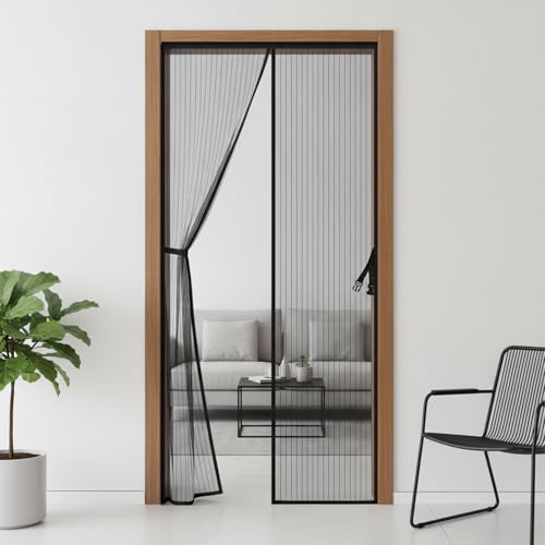 Image of KARP Magnetic Mosquito Net Door with Stay-Open Buckle - Heavy Duty Mesh Screen Door, Auto Close Magnets, Hands-Free Entry, Easy Install, Pet & Kid Friendly for Home(85 X 200,Black)