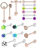 Gadeaila 18PCS 14G Tongue Rings Surgical Grade 316L Stainless Steel Straight Barbell Tongue Nipple Rings for Women Body Piercing Jewelry Skull/Flower/Silicone Soft Spike Ball/Door Knocker Tongue Ring