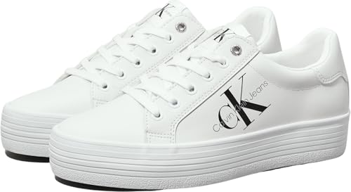 Calvin Klein Baskets Vulcanisées Femme Flatform Laceup Low Compensées, Blanc (Bright White), 41