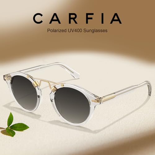 Image of CARFIA Double Bridge Small Acetate Sunglasses for Women Polarized, Retro Metal Brow Ladies Sunnies Fashion Round Eyewears