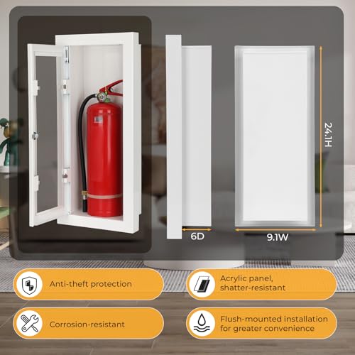 Semi-Flush Mount Fire Extinguisher Box, Decorative Fire Cabinet for 10 pounds Extinguisher Embedded Fire Extinguisher Storage Cabinet with Lock & Visible Window, for Hotel, Apartment & Office Factory