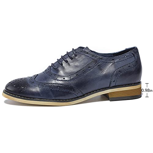 Image of Mona flying Womens Leather Wingtip Oxfords Brogue Shoes Lace-up Flats