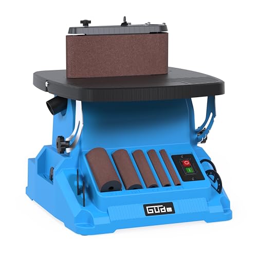 Güde Spindel-Bandschleifmaschine GSBSM 500 (230 V, 500 W, 2000 min-1 Spindeldrehzahl, 8 m/s Bandgeschw., oszillierend, 2 in 1 Gerät, werkzeuglose Umrüstung, Tisch 0-45° einstellbar, inkl. Zubehör)