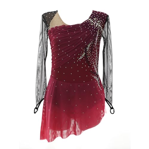 Robe de patinage artistique à manches longues pour gala et spectacle de danse sur glace