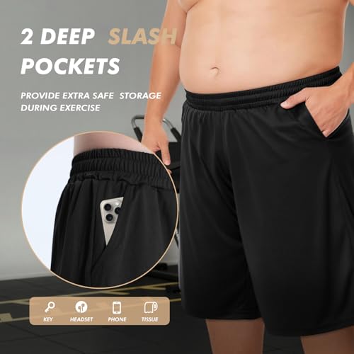 BOOJO Men's Big and Tall Athletic Shorts - Quick Dry Black Basketball Shorts with Pockets for Workout RunningActivewear（S-6XL） — view 4