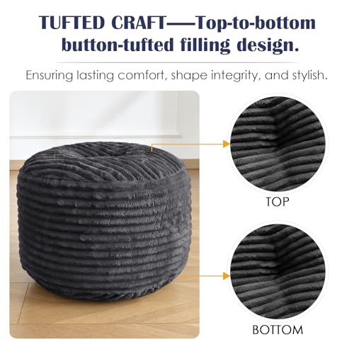image for SHOUREN Stuffed Round Ottoman,Corduroy Pouf Ottoman Foot Rest with Foa