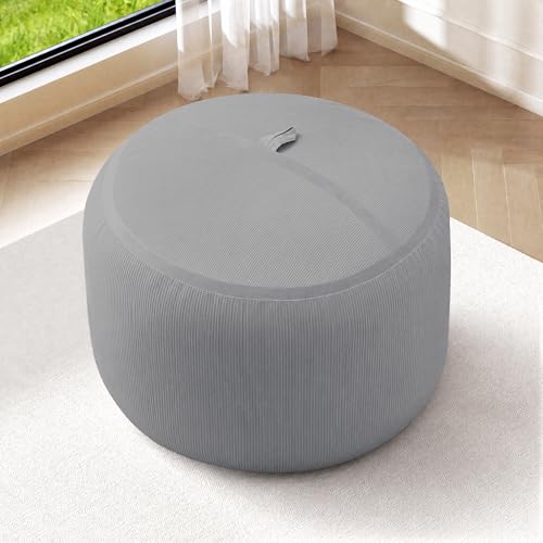 Image of 2FT Bean Bag Chair 2'Bean Bag Chairs with Memory Foam Filled Small Bean Bag | Bean bags with Machine Washable Cover Fine Corduroy Fabric, Comfy Chairs for Living Room, Bedroom, Dorm, Lightgrey