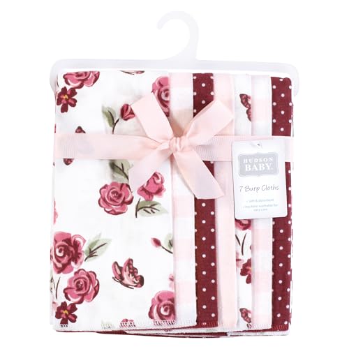 Image of Hudson Baby Unisex Baby Flannel Burp Cloth 7pk, Sweet Roses, One Size