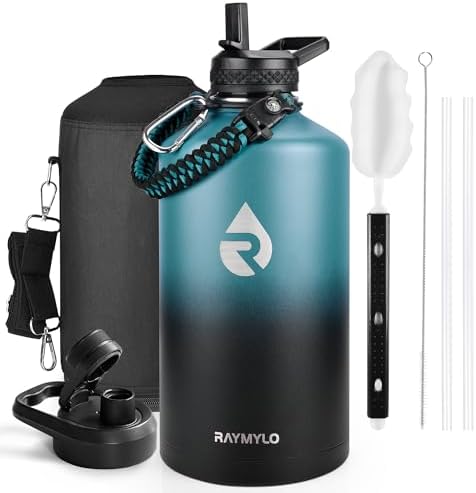 RAYMYLO 3,8L isolierte Edelstahl‑Thermosflasche, 3‑lagiges Vakuum‑Edelstahl | 48h kalt, 24h warm, auslaufsicher & BPA-frei, moderne Trinkflasche mit Paracord-Griff sowie Stroh- und