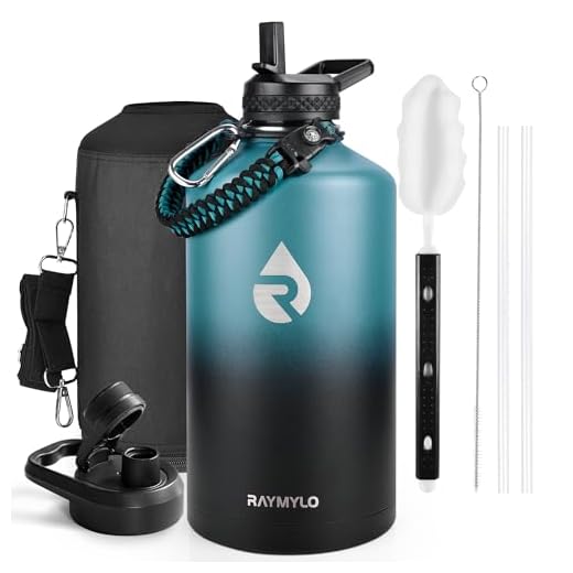 RAYMYLO One Gallon Water Bottle Insulated, Triple Walled Vacuum Stainless Steel (Cold for 48 Hrs), Leak Proof & BPA-Free, Large Water Flask Jug with Paracord Handle & Straw Spout Lids