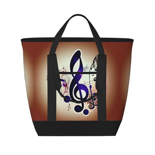 Sac isotherme de grande capacité noir à notes de musique violettes pour adultes