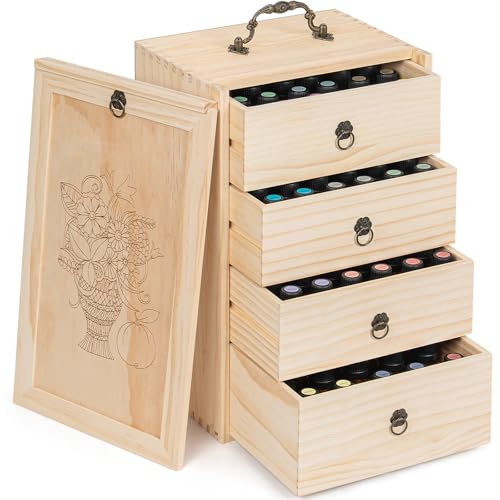TORIBIO Essential Oil Storage Box for 96 Bottles Wooden Essential Oils Holder Organizer Holds 5-30ml for Young Living & Doterra Bottles