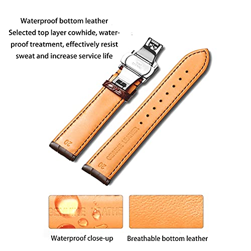 Image of Moran Genuine Leather Band Alligator and Cowhide Replacement Deployment Buckle Watch strap18mm to 24mm Crocodile Leather Strap for Men's and Women's