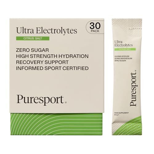 Puresport Ultra Electrolytes Hydration Citrus Salt (30 Pack), High Performance Sugar Free Electrolytes Powder, 1000mg Sodium, Optimise Hydration & Support Muscles, Travel-Friendly Format