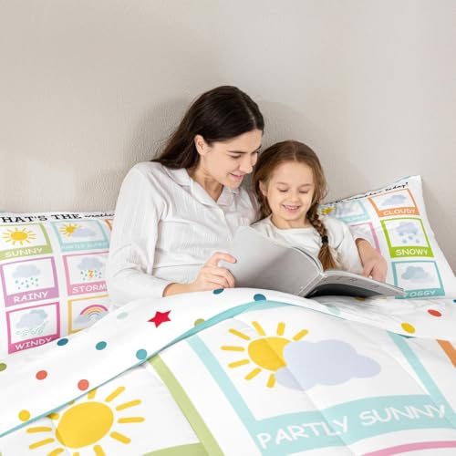 Image of Feelyou Kids Educational Comforter Set Toddler Size, Weather Duvet Insert Learning Bedding Set Boys Girls Kindergarten Teens Bedroom Decor Bed Set 2Pcs