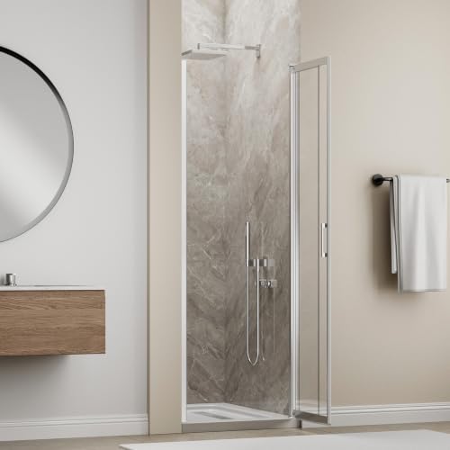 Image of 24-26 inch W x 72 inch H Pivot Shower Door, 3 /16 inch(5mm) Glass, Brushed Nickel