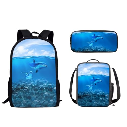 Set di 3 zaini da scuola per studenti con zaino da 43.2 cm borsa per il pranzo astuccio per matite per bambini alla moda per la elementare per ragazzi e ragazze