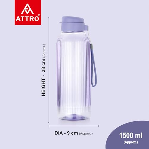 Image of ATTRO Prime Linear Plastic Water Bottle, Leak-Proof- Set of 3-1.5L-Purple