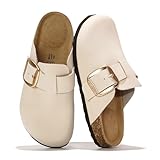 Project Cloud 100% Genuine Leather Clogs for Women Shoes - Memory Foam Insole, Non-Slip & Natural Cork Footbed Arch Support Big Buckle Womens Clogs and Mules Footwear (Manchester, OFFW,9)