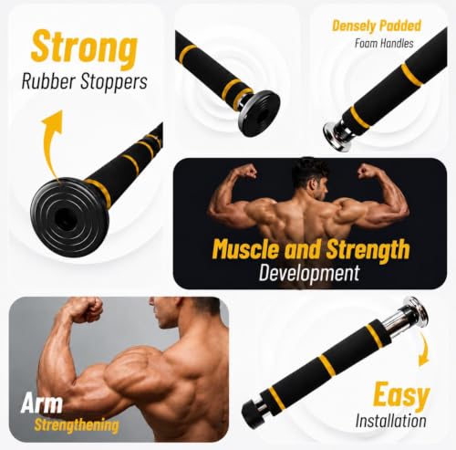 Image of Pull up Bar for Home for Kids & Adults [150 KG] | Pull up Bar Wall Mounted with Anti-Skid Grip | No-Drill Installation Pull-up Bars for Home Workout | Gym Equipment for Home Workout (62-100 CM)proom