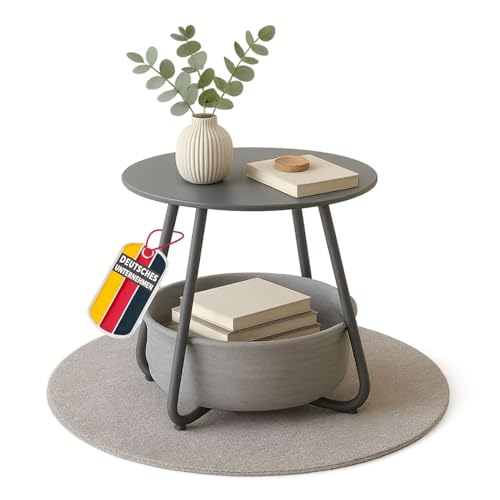 Couchtisch KOSI Grau aus Metall Ø 45 x 45 cm mit Aufbewahrungskorb...