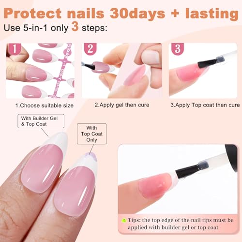 French Gel Nail Tips, 150pcs Medium Coffin Press on Soft Gel Fake Nails, 3 in 1 X-coat Pre-Applied Tip Primer & Base Coat - Image 3