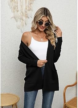 Yommay Gebreid vest voor dames, elegant, los, casual, licht, voor de herfst, lange mouwen, pullover met zakken, lichtgrijs, 3XL Grote maten