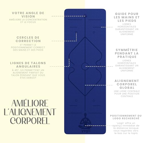 Yogii Tapis de Yoga Antidérapant TPE 6 mm, Guides d'Alignement Laser – vue 5