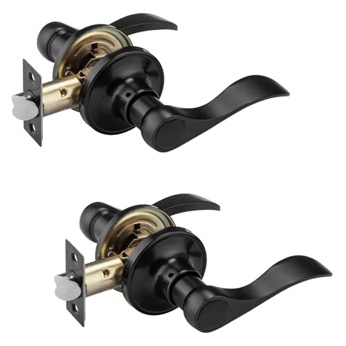 NCL 2 Pack Black Door Handle Interior, Wave Door Lever Door Knob for Hall