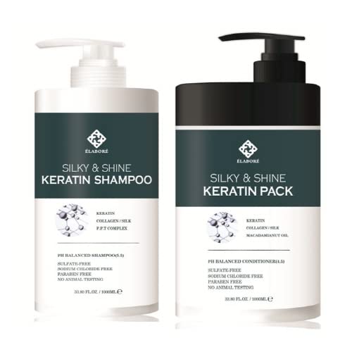 Elabore Silky & Shine Keratin Shampoo & Pack Set 33.80Fl.oz/ 1000Ml #TOP16
