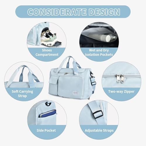 IwIeIaIrI Gym Bags for Women with Shoes Compartment Waterproof Tote Bag,Gym Bag for Weights Water Bottle,Travel Yoga Camping(Blue)4