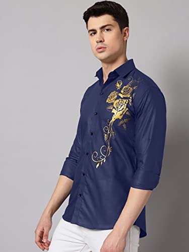 Image of Zombom Men's Regular Fit Cotton Blend Printed Spread Collar Full Sleeve Casual Shirt