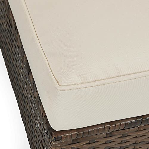 Edyo Living Outdoor 3-Piece Brown Wicker Modular Patio Furniture Sectional Couch Seating Set With Coffee Accent Table, Beige Cushions #TOP4
