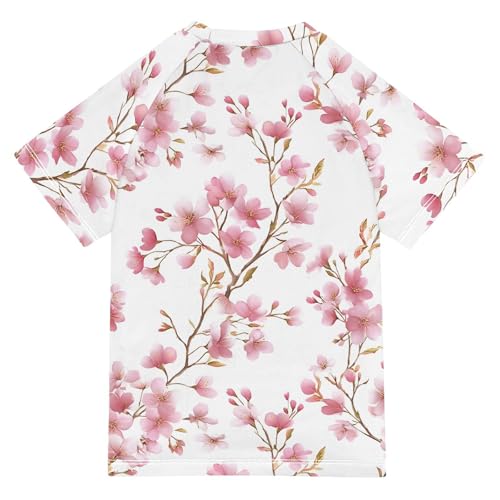 ALAZA Kids Rash Guard Girls Toddler Swim Shirts Short Sleeve Cherry Blossoms UPF 50+ 3T2