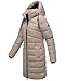 MARIKOO Damen Langer Wintermantel warmer Steppmantel mit abnehmbarer Kapuze Kaltnäschen 16 Light Taupe Gr. M