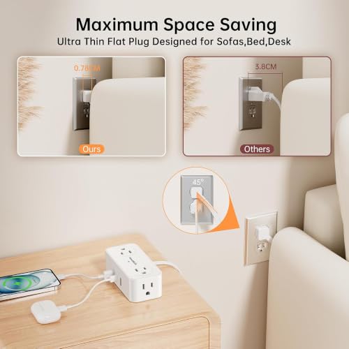 Power Strip with USB, SMALLRT 2 Pcs Flat Extension Cord with Multiple Outlets，3.3FT Flat Plug Power Bar with 4 Outlet Extender for Travel, Hotel, Dorm, Cruise Eessentials, No Surge Protection, White — view 5